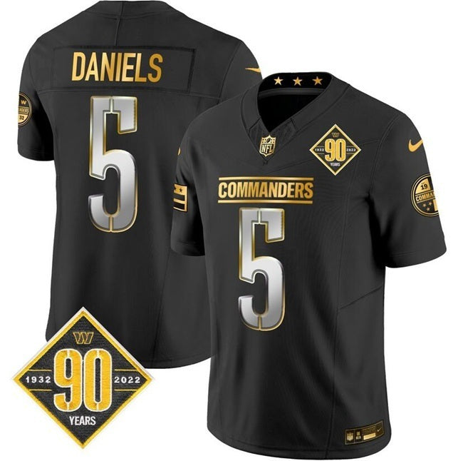 Washington Commanders #5 Jayden Daniels Black Gold F.U.S.E. 90th Anniversary Vapor