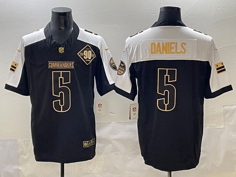 Washington Commanders #5 Jayden Daniels Redskins Black Gold Text V3