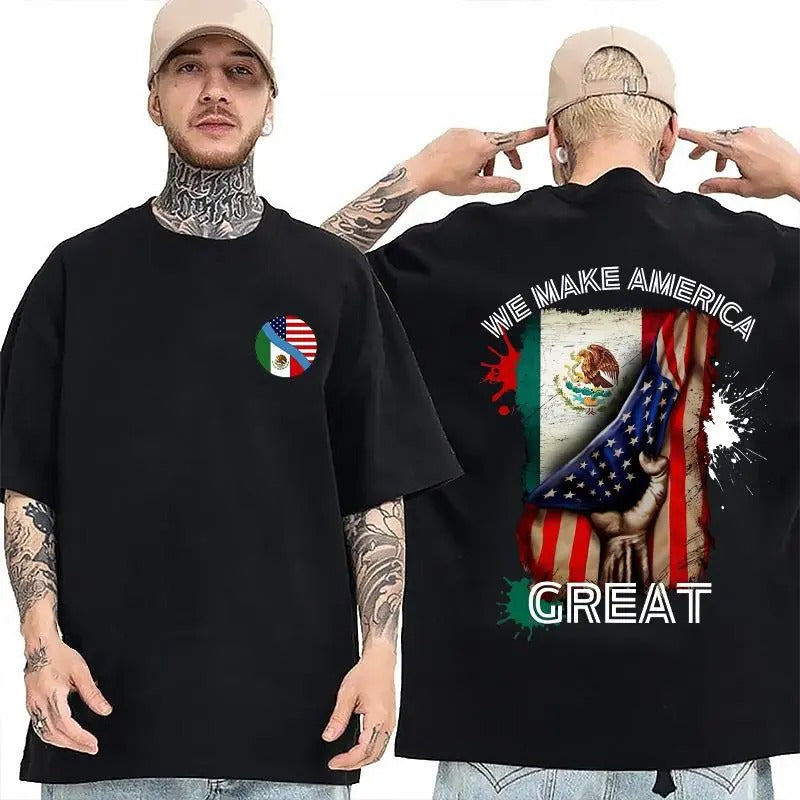 We Make America Great, Mexican American T-Shirt, Mexico, Mexico Flag Tee, Menswear Casual Top Graphic
