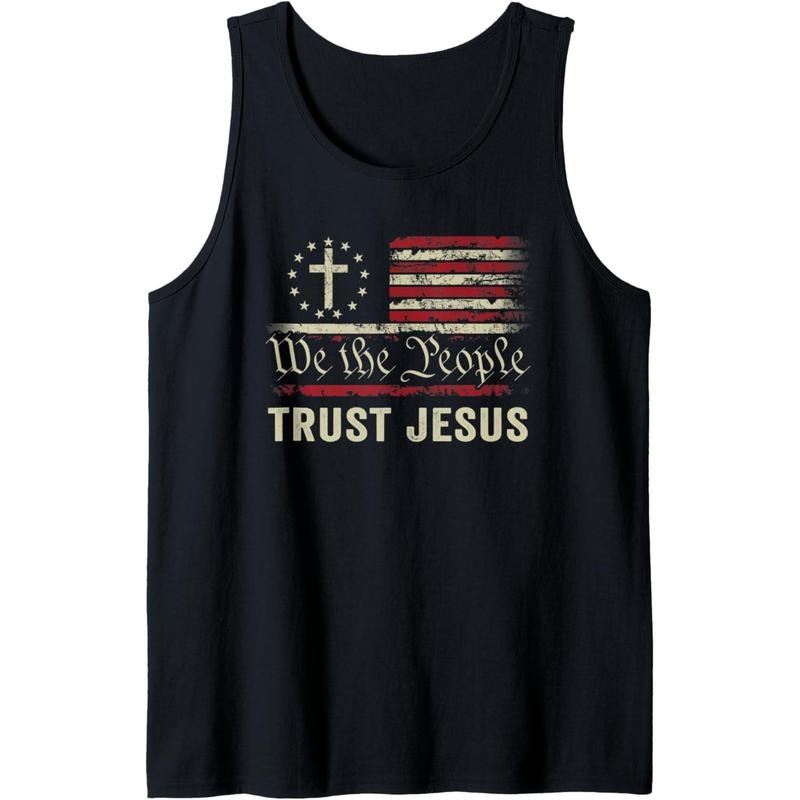 We The People Trust Jesus - USA Flag Christian Patriotic Tank Top made in USA