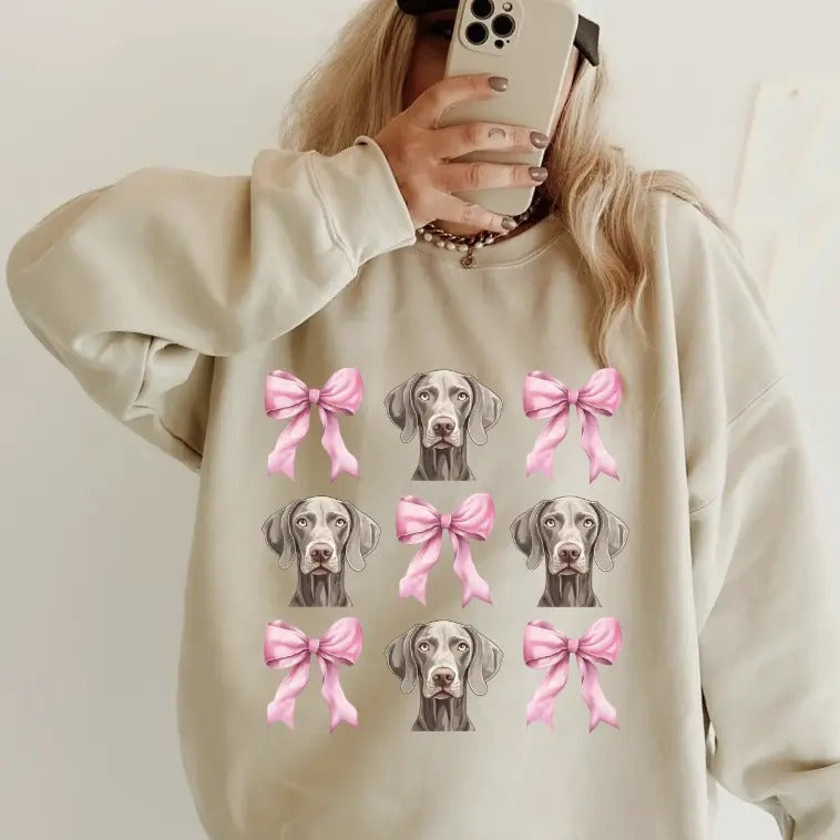 Weimaraner with bows Sweatshirt ~ Sweatshirt Unisex Apparel Relaxed Fit Printed in the USA Clothing Womenswear Casual and Comfortable