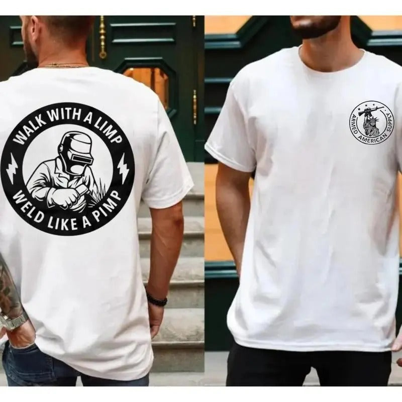 Weld Like A Pimp 2 Sides Shirt, Men's Heather Grey Everyday Casual TShirt Collar Jersey, Unisex Sweater Pullover Tee