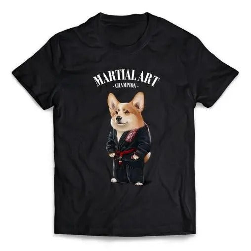 Welsh Corgi Dog Sensei in Black Judogi Karate Martial Art Champion - Short-Sleeve Unisex T-Shirt Made in USA