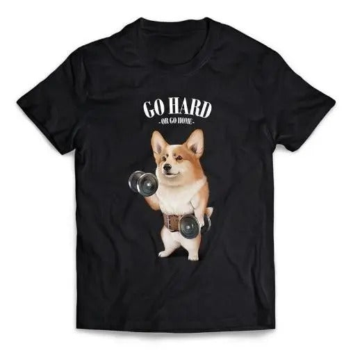 Welsh Corgi Dog Weightlifting Workout with Dumbbell in Fitness Gym - Short-Sleeve Unisex, Men Made in USA