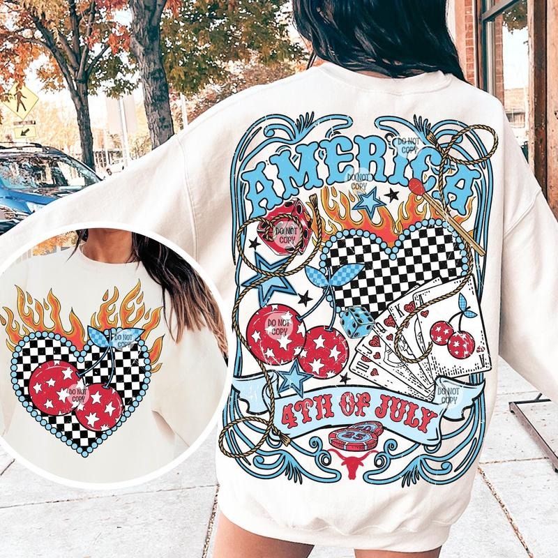 Western America Shirt, Trendy 4th of July Retro Shirt, Poker Dice Flame Shirt, Patriotic Cherry Clipart, Country Rodeo Gift Trending Funny Quote Shirt