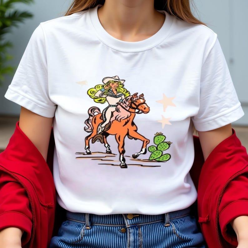 Western Graphic Tee, Retro Rodeo Doll Tshirt, Cowgirl graphic T-Shirt, Western Doll, Pink Cowgirl Doll Shirt