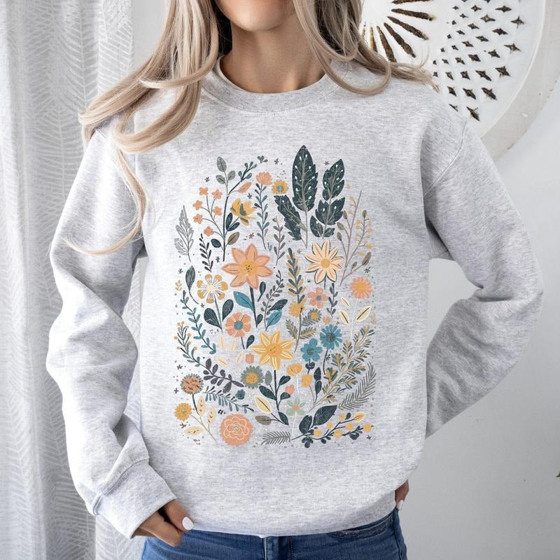 Whimsical Garden Floral Design Sweatshirtstyle{n002}2