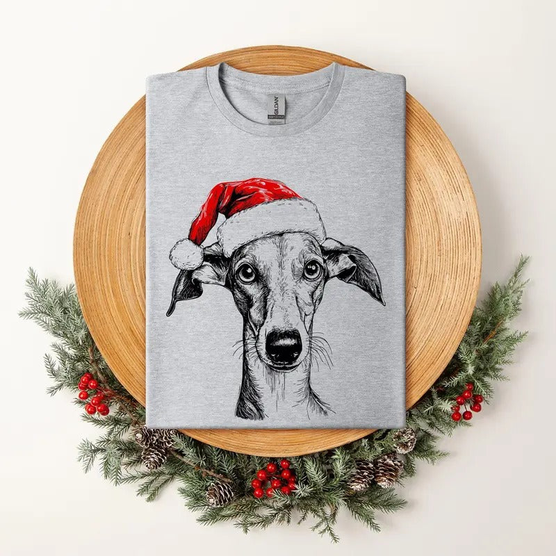 Whippet, Santa, Dog, Christmas, Dog Lover, Pet T-Shirt, Soft Style Tee, Women's Graphic Tshirt Hoodie, Sweatshirt