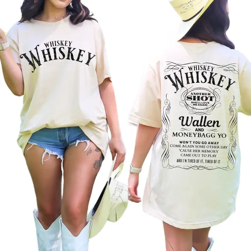 Whiskey WaIIen Both Sided Graphic Tee, Cowgirl Country Shirt, Country Music Fans Gift, Music Festival Tops, American Country Tee, Unisex T-Shirt, Gifts For Men Women, Short Sleeve Tee Shirt