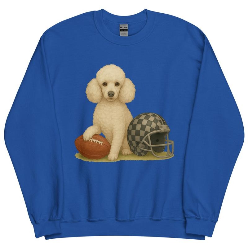 White Poodle Football Sweatshirt - Unisex Apparel Relaxed Fit Printed In The USA Clothing Womenswear Casual Comfort Cotton Top Athletic Boho Chic