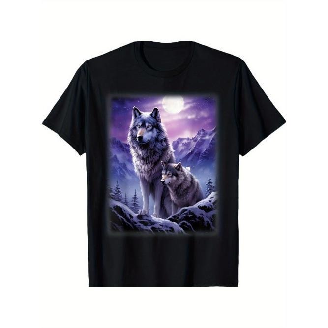 White Wolf Car T-Shirts Men's Cotton Short Sleeve Print Crew Neck Graphic Print T-Shirrt Made in USA