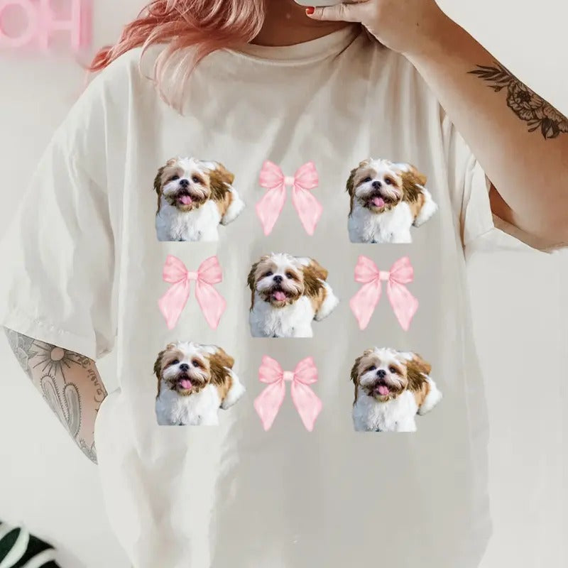 White shih tzu and bows Shirt~ Unisex Apparel Relaxed Fit Printed In The USA Clothing Womenswear Casual Comfort Cotton Top Athletic Boho Chic