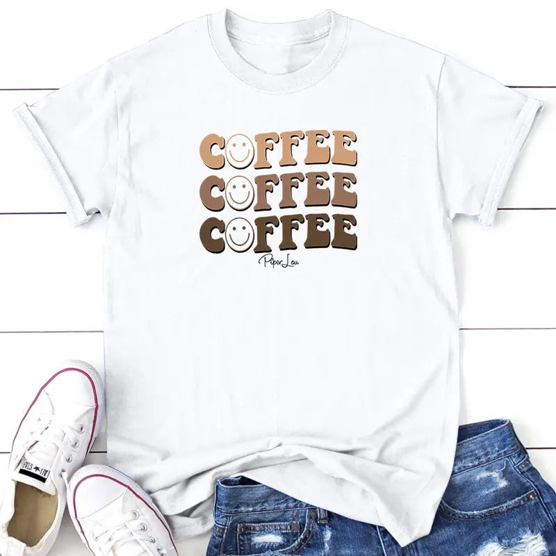Coffee Coffee Coffee Tee, Proudly Printed In The USA, Tee Gray / White, #coffee #sassy #cute #colorprint