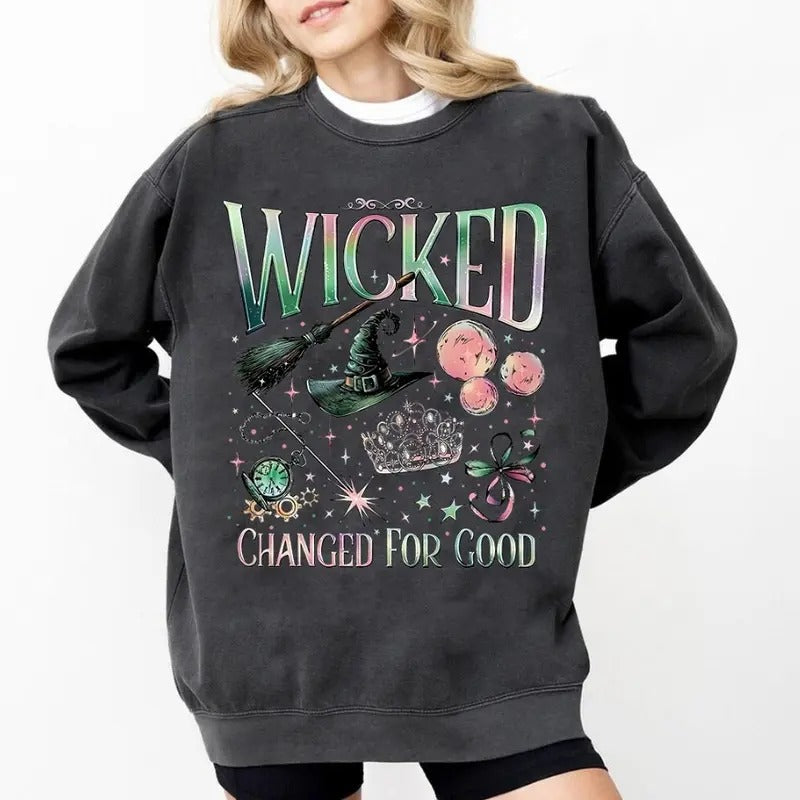 Wicked Change For Good Comfort Colors Sweatshirt, Defy Gravity Broomstick Magic Wand, Wizard Movie Fan Shirt, Wicked Musical Fan Gift