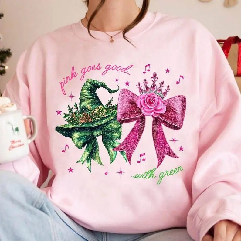 Wicked Change for Good Glitter Sweatshirt, Hoodie, T-Shirt, Defy Gravity Broomstick Shirt, Pink and Green Wizard of Oz Movie Sublimation Shirt