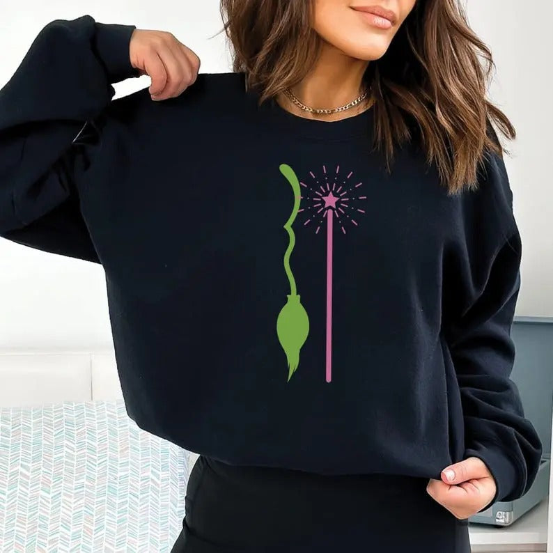 Wicked Elphaba Glinda best friends Magic Wand Broomstick Wicked Musical sweatshirt Gift for Wicked Broadway musical fan Wicked movie merch