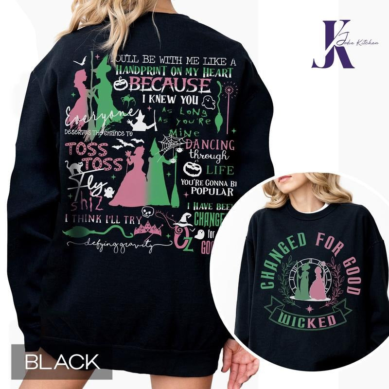 Wicked Glitter Colorful Comfort Color Shirt, Defy Gravity Broomstick Magic Wand Shirt, Wizard of Oz Tee, Witch Pink and Green Sweatshirt