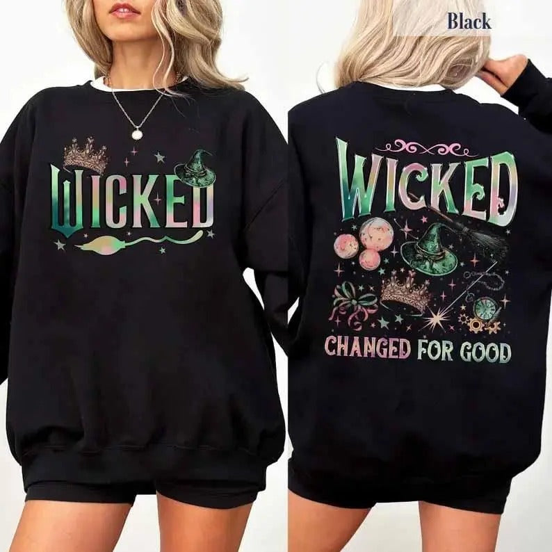 Wicked Movie 2 Sided Sweatshirt, Wizard of Oz Fan Gift, Witch Pink and Green Shirt, Wicked Musical Movie Fan Xmas Gift, Wicked Shirt