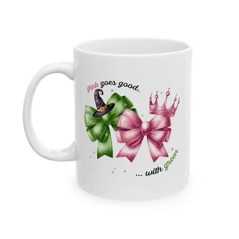 Wicked Pink Goes Good With Green Mug Elphaba,Glinda and Elphaba,Wicked Movie Merch,2024 Ceramic Drinkware
