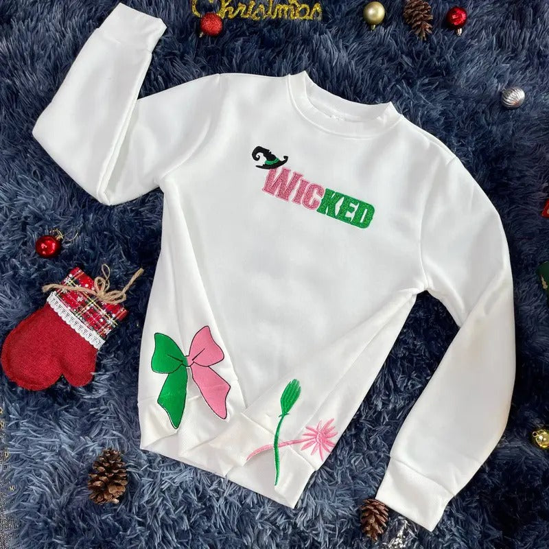 Wicked Side Bow Embroidery Sweatshirt, Christmas Movie Side Bow Embroidery Shirt
