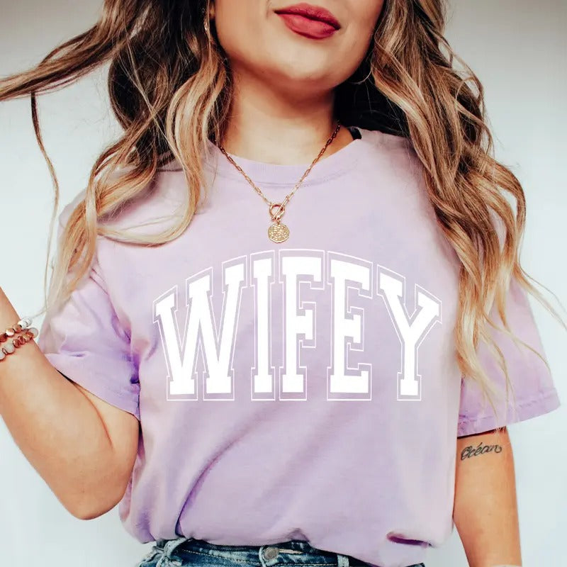 Wifey Shirt, Wife Shirt, Just Married Shirt, In My Wifey Era Shirt, Custom Wifey Shirt, Trendy Comfort Colors Pocket Shirt, Wedding Gifts, Bride Gifts, Bachelorette Shirt, Wife T-shirts Cotton Fabric