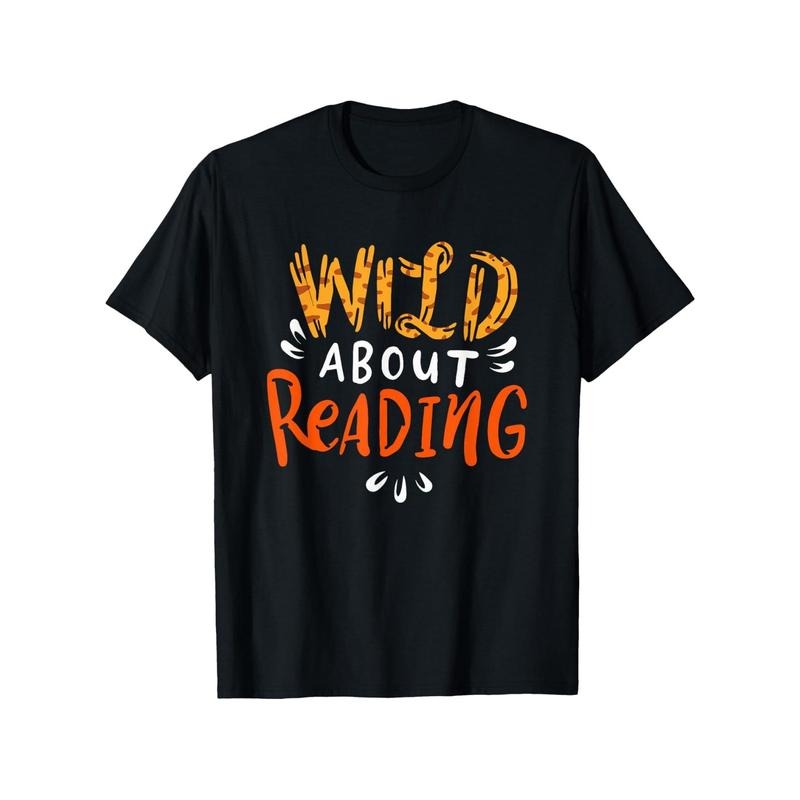 Wild About Reading" Graphic Tee - 100% Cotton, Breathable & Soft Casual T-Shirt for Men and Women, Perfect Gift for Book Lovers, Machine Washable, Short Sleeve, Crew Neck, Black Made in USA