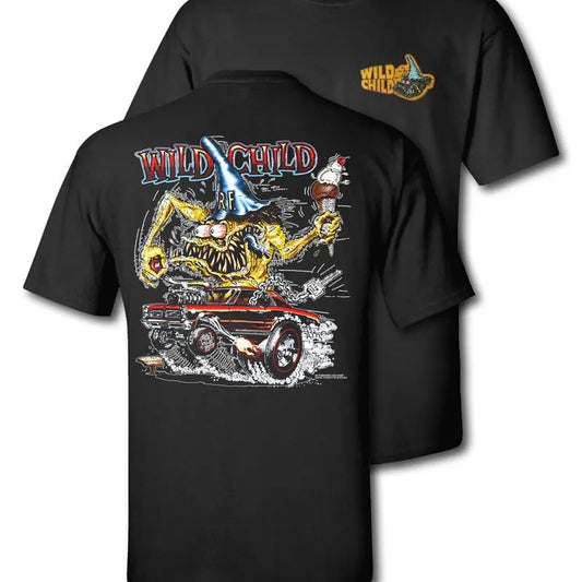 Wild Child Rat Fink T-Shirt - Vintage Hot Rod Muscle Car Graphic Tee  for Car Enthusiasts Men's Cotton Tee - Old School Tee Gift - Tshirt, Top Menswear Streetwear Tropical Crewneck Shortsleeve Casual