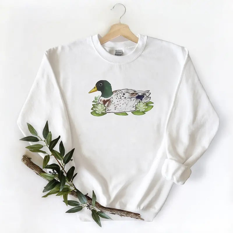 Wild Ducks on Lotus Lake Unisex T-Shirt Sweatshirt Hoodie for Duck Hunters, Husbands and Mallard Duck Lovers - 100% Cotton - Pullover
