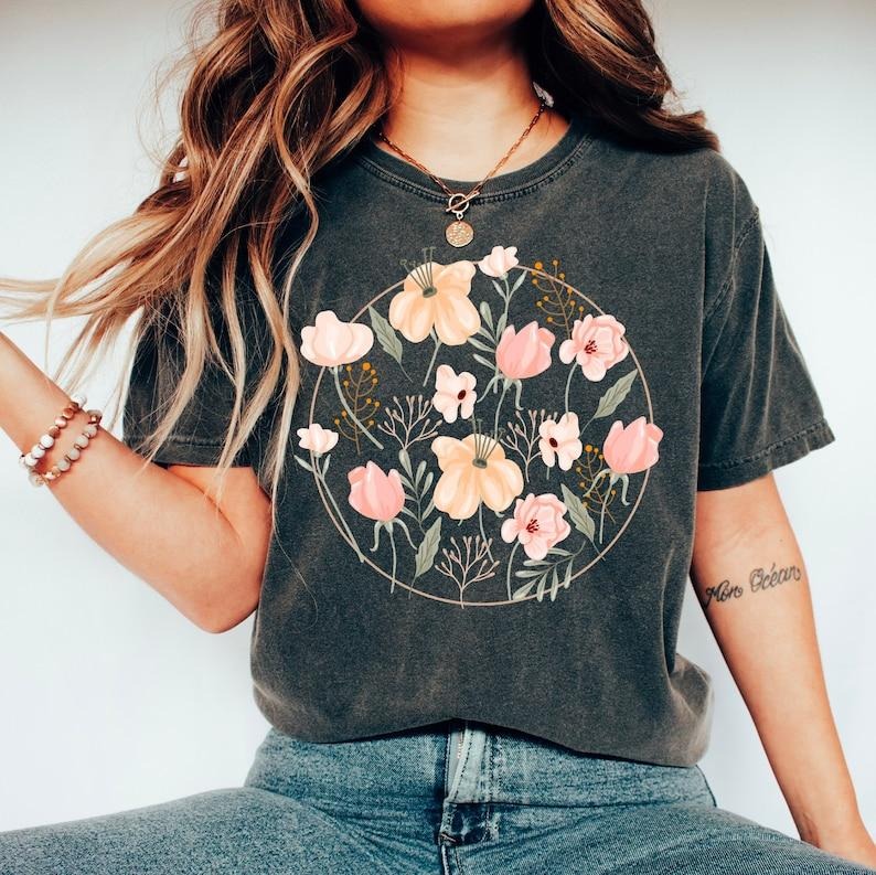 Wildflower Tshirt, Flower Shirt, Gift for Women, Ladies Shirts, Flowers Lover Shirt, Wild Flowers Shirt, Floral Tshirt