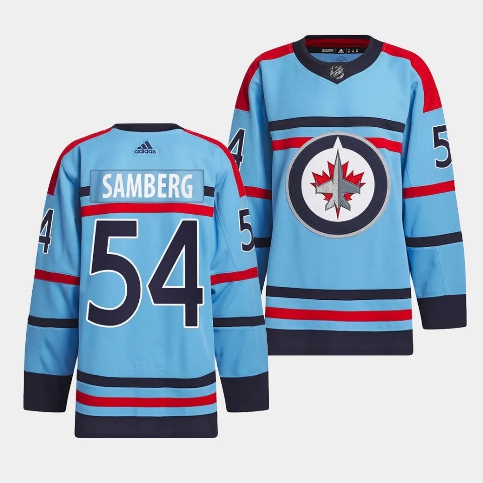 Winnipeg Jets #54 Dylan Samberg 2023-24 RCAF Centennial Light Blue Jersey