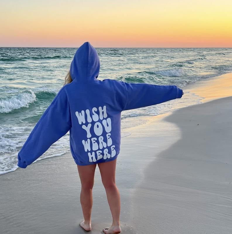 Wish you were here hoodie (Casual Cotton Unisex Oversized Hoodie Christmas Gift Positive Hoodie) Menswear Pullover