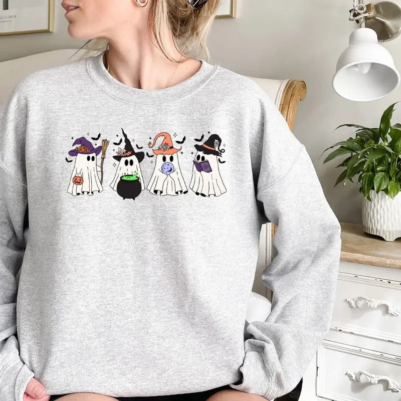 Witches Ghost Halloween Sweatshirt, Bookish Ghost Sweater, Ghost Reading Book Tee Shirt, Witchy Ghost Sweatshirt, Gift For Book Lover