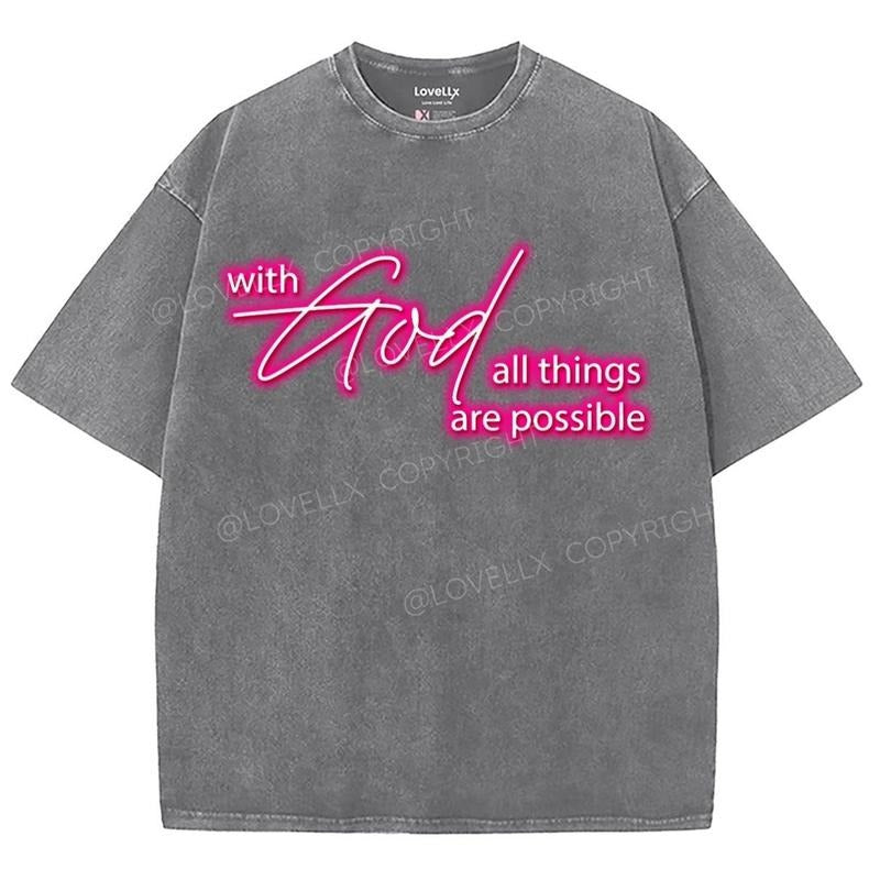 With God All Things Are Possible Washed T-Shirt, Christian Jesus t shirts, Vintage 90s Graphic Tee Gift Cotton Top...