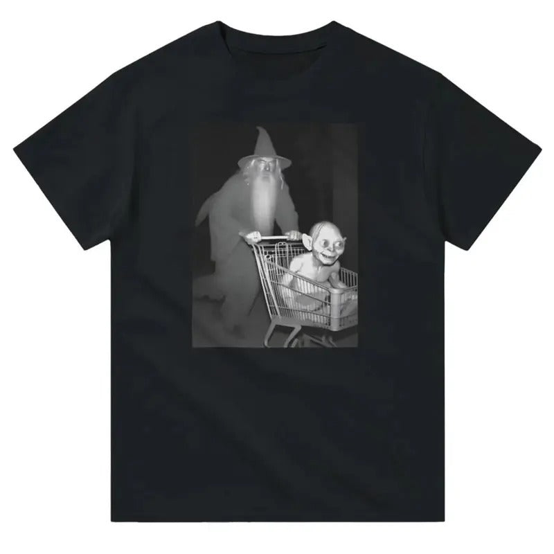 Wizard Pushing a Goblin into a Shopping Cart at Night - Funny Graphic Tee Top Hoodie, Sweatshirt | WearSparks.com