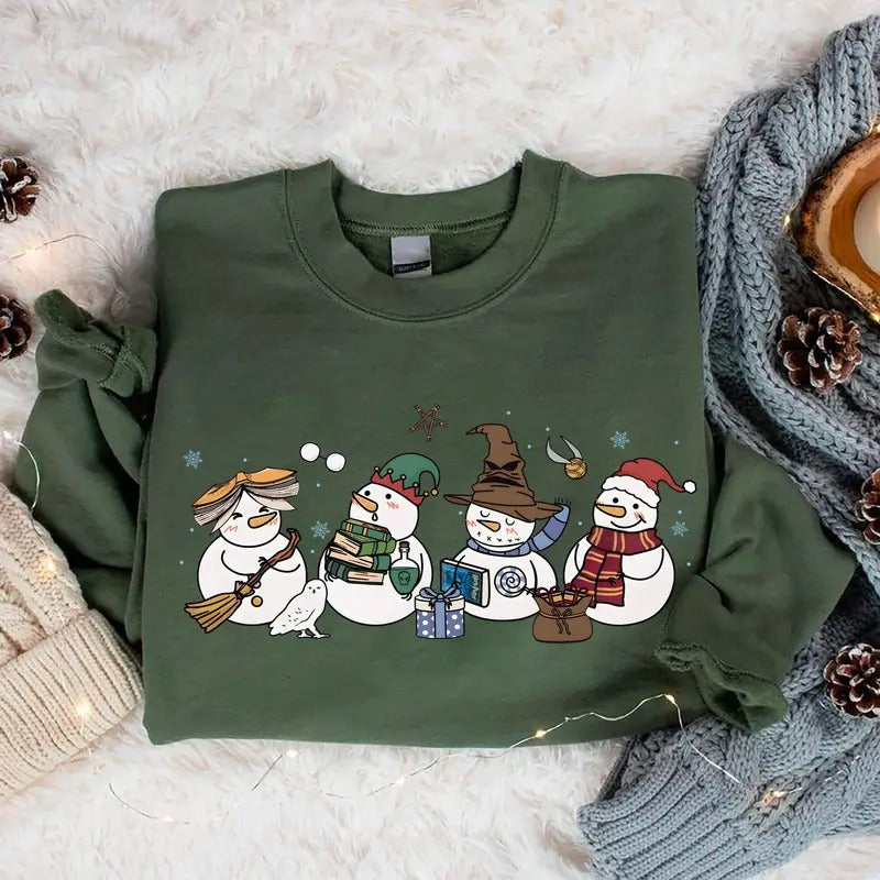Wizard Snowman Christmas Sweatshirt, Snowman Reading Wizard Book Shirt, Magical Castle Sweater, Wizard School Christmas Shirt, Christmas Book Lover Sweatshirt, Wizard Snowman Shirt