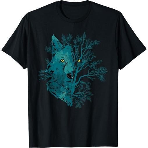 Wolf Print T-shirt Cotton Casual Summer Tee, Trendy Tops Crew Neck Tee, Comfort Street Style Tee, Must-have Fashionable Tee Made in USAstyle{n002}2