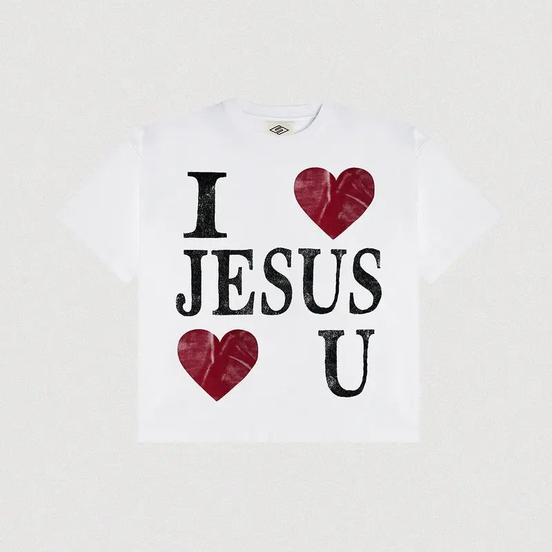 Vintage Jesus Loves U T-Shirt, For Men/Women - Unisex Style, 100% Cotton, Menswear Tops Streetwear Tshirt graphic tees