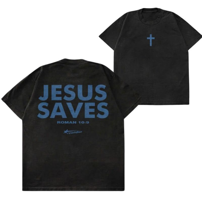 Vintage Jesus Saves 2 Sided Graphic T-Shirt, For Men/Women - Unisex Style, 100% Cotton, Menswear Tops Streetwear Tshirt graphic tees