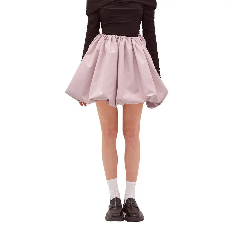 Women Bubble Skirt, Elastic Waist Pleated Solid Summer Mini Skirt Streetwear for Casual Daily Womenswear Bottom mini high...