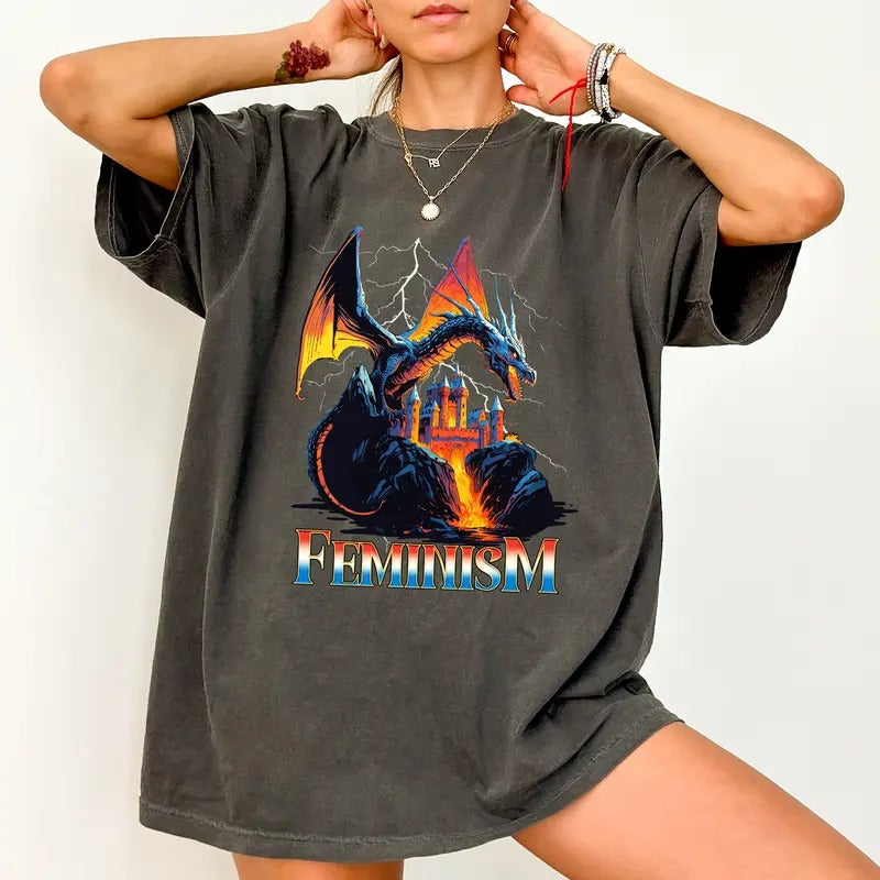 Women Dragon Shirt Comfort Colors, Aesthetic Dragon Fantasy Tshirt, Women's Rights Tops, Girl's Power T-shirt, Womenswear