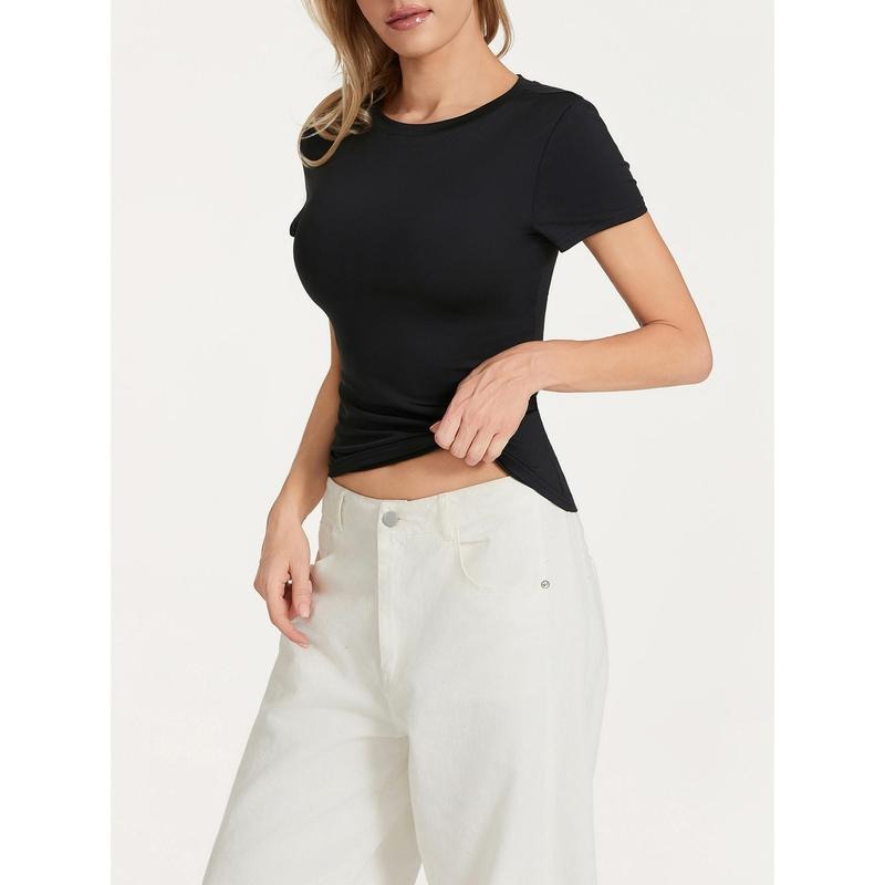 Women Fashion Wild T-Shirts Solid Color Round Neck Long Sleeve Bottoming Shirts Spring Autumn Slim Fit Streetwear Top Womenswear