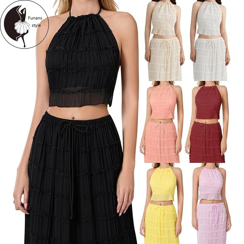 Women Halter Top, Tie-up Sleeveless Tops Backless Pleated Solid Summer Vest for Club Party