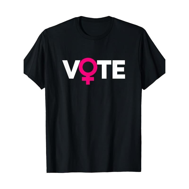 Women'S Cotton T-Shirt with Geometric Feminist Vote Pattern - 100% Cotton Crew Neck Short Sleeve Tee for All-Season Casual Wear, Digital Heat Transfer Design, Regular Fit Made in USA