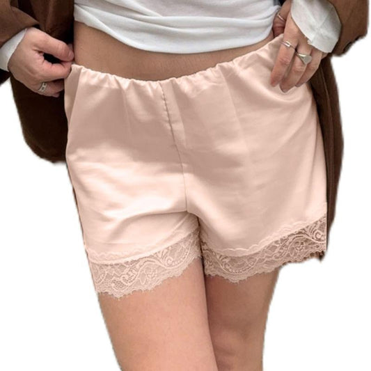 Women Y2k Cute Satin Pj Bottoms Mid Rise Lace Trim Casual Pajamas Shorts Loungewear Micro Shorts Party Streetwear