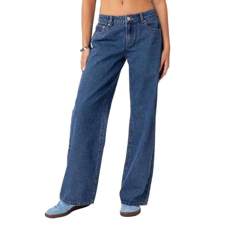 Women Y2k Denim Wide Leg Pants Casual Solid Color Loose Jeans Baggy Trousers for Work Office Party Streetwear
