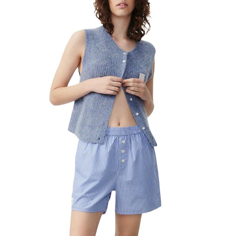 Women Y2k Knitted Sweater Vest Sleeveelss Button Down Round Neck Ribbed Knit Tank Top Cardigan Vest Streetwear