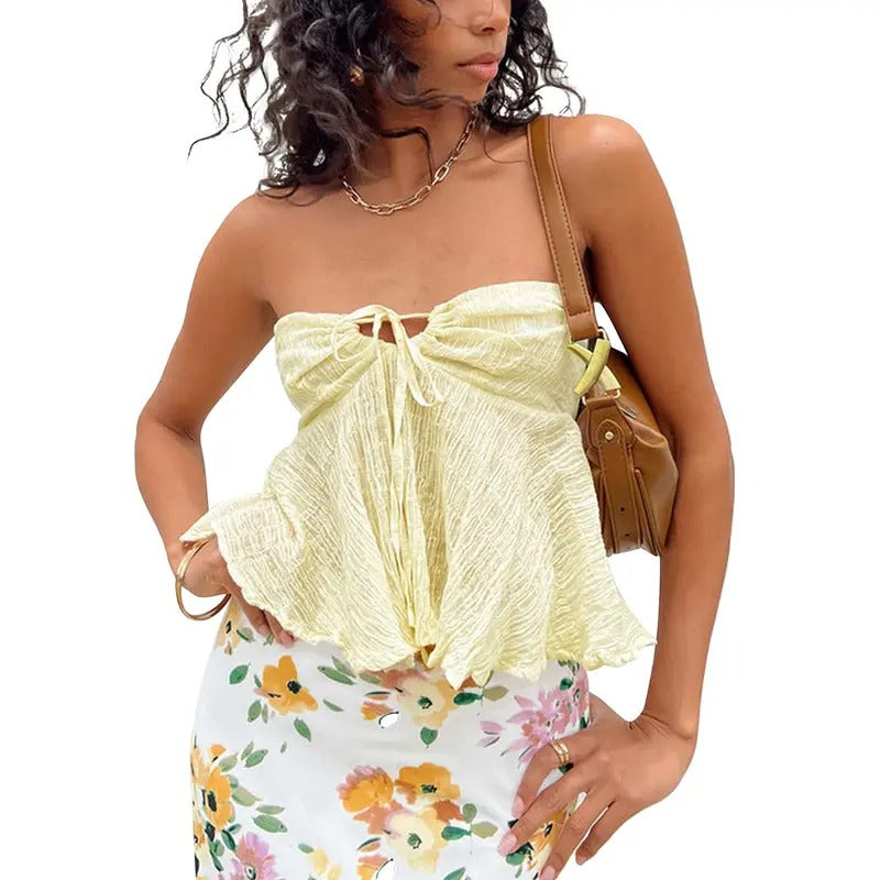 Women Y2k Summer Tube Tops Strapless Drawstring Bandeau Tube Top Y2k Girls Sexy Cami Top Party Streetwwear