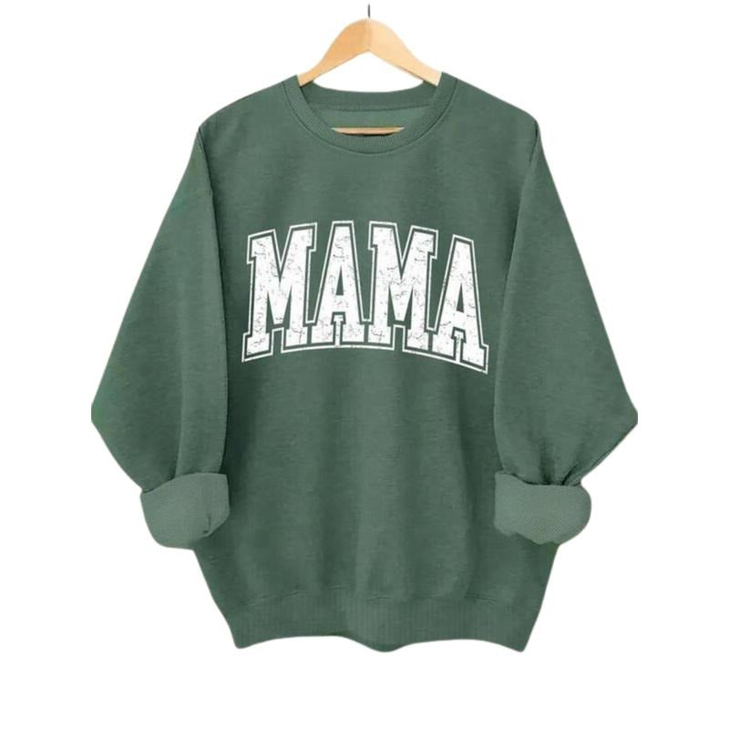 Women's "MAMA" Letter Print Round Neck Longsleeves Sweatshirt, Lady Casual Long Sleeve Crew Neck Pullover, Fall Clothes T-shirt, Fashion Women's Top for Daily Wear, Womenswear Hoodie