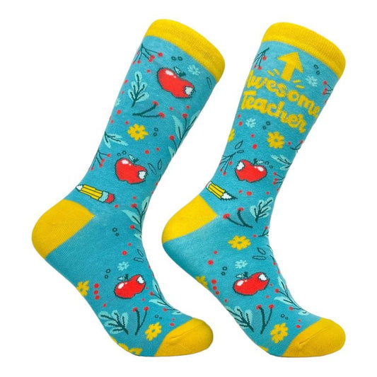 Women's Awesome Teacher Socks Funny School Teacher Instructor Apprecation Graphic Footwear Funny Graphic Socks Comfortable Fitted Spandex Cotton