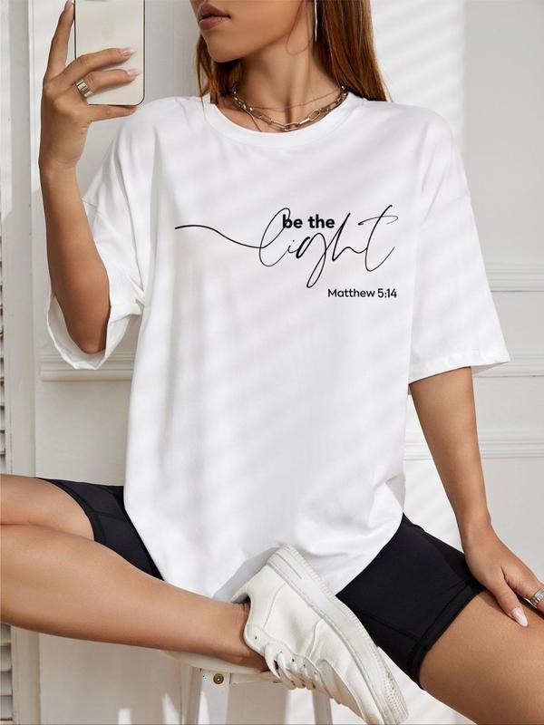 Women's Basic Letter Print Round Neck Short Sleeve Tee, Summer Clothes Women, Lady Casual Streetwear Comfy Crew Neck...